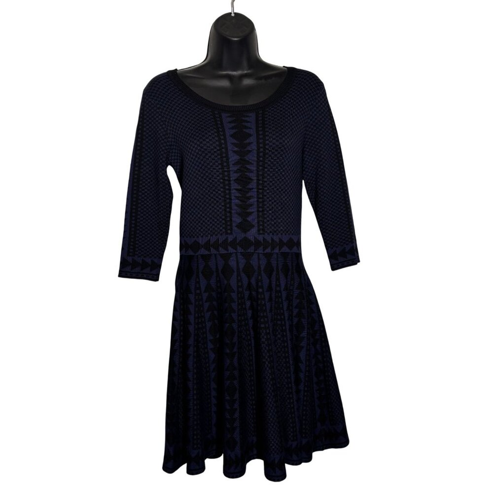 Nina Leonard Size M Geometric Print Knit Dress With 3/4 Sleeves - Picture 2 of 12